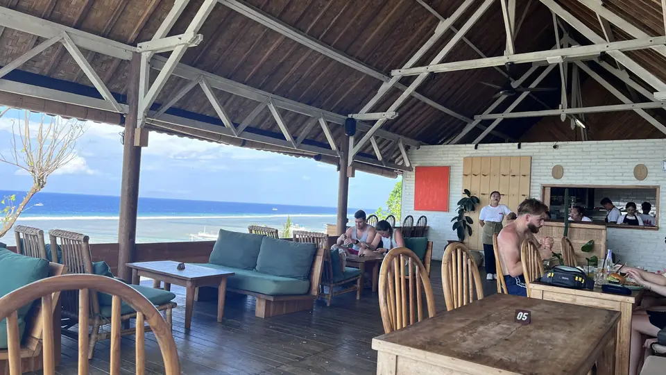 The Chill Penida restaurant deck overlooking the ocean