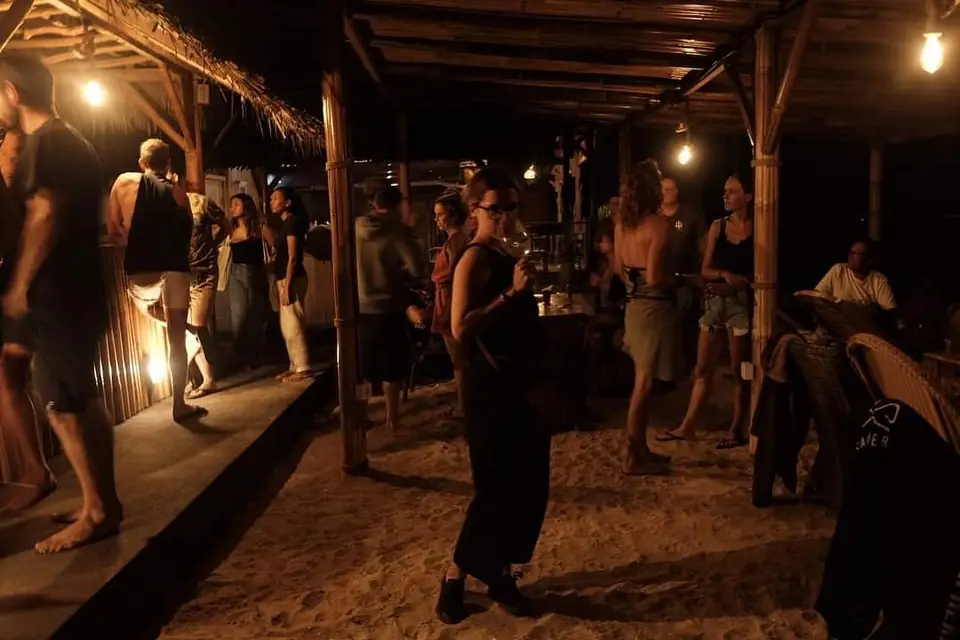 Night-time crowd at Sibarita beach bar