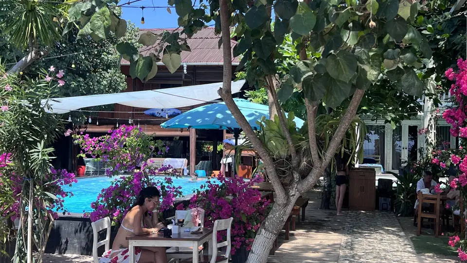 Mambo resort pool in a tropical garden