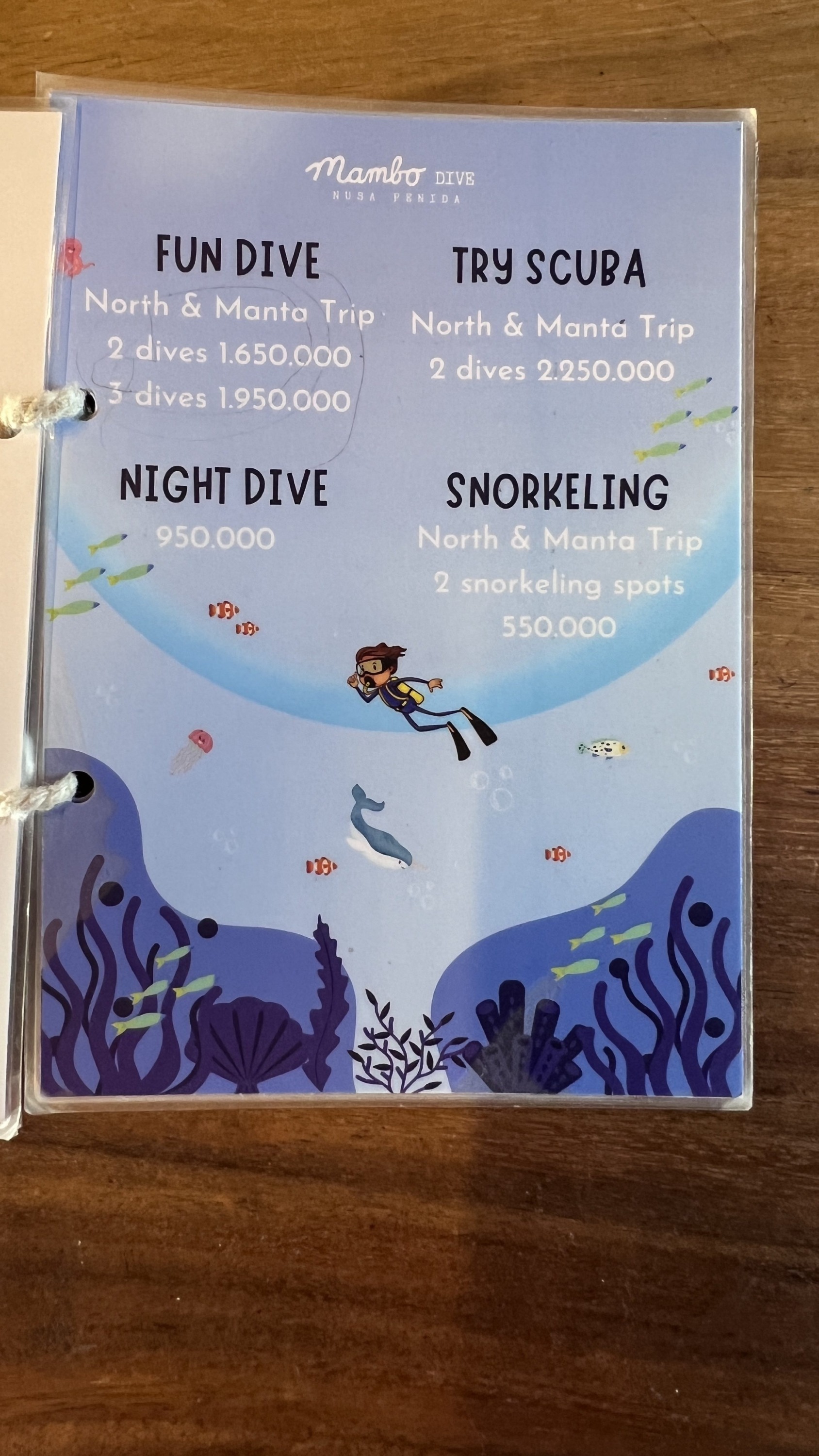 mambo offers fun dives, night dives, scuba and snorkelling